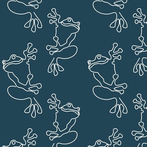 Cute Doodle Frog (S) - Amphibians Tree Frogs - Duotone - Denim Blue and White