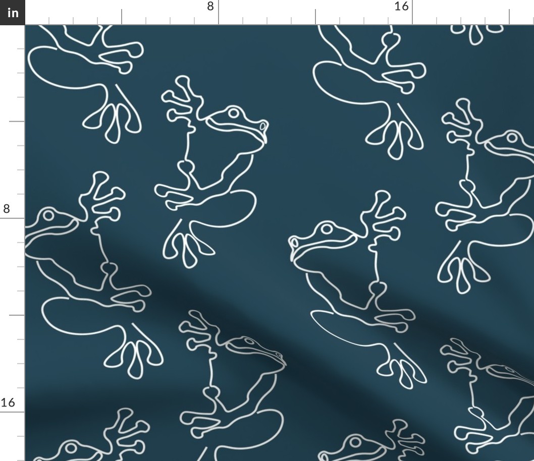 Cute Doodle Frog (S) - Amphibians Tree Frogs - Duotone - Denim Blue and White