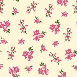 Pink Rose in Vintage Chintz Style, 50s Cottagecore Floral in Rustic Cottage Style, Retro Farmhouse Vibes