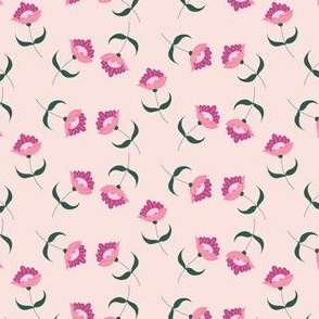 Tossed Forest Flowers Pink Background