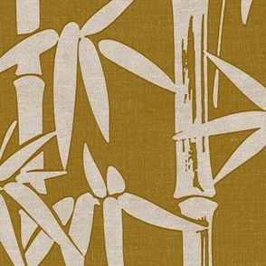 Mustard Bamboo on Textured Linen - Chic Boho Zen Wallpaper