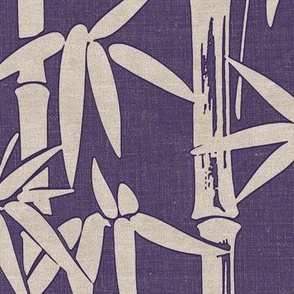 Purple Bamboo with Textured Linen Look - Boho Zen Minimalist Wallpaper
