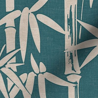 Teal Bamboo Textured Linen Look Wallpaper - Boho Minimalist Zen Decor
