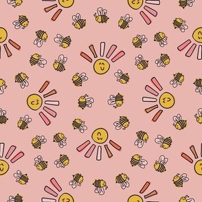 Bees and a happy sun on pink