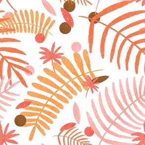 Tropical ferns and palm leaves - pink and orange