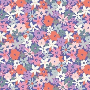 busy floral on periwinkle