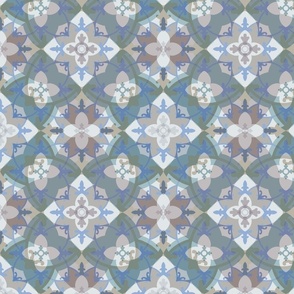 Blue Grey Quatrefoil Floral Tile(medium)