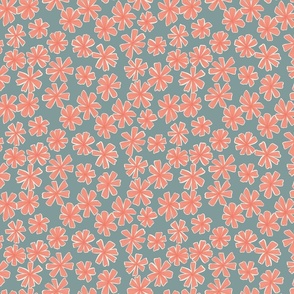 line work floral peach on sage green background