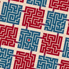 Checkerboard Maze B - vintage red and blue