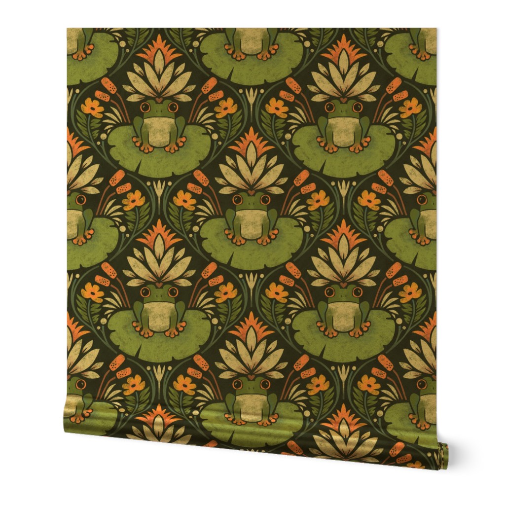 Frog and Lotus in Green and Navy – Medium Scale