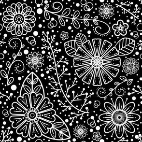 Geometric Florals White on Black