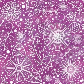 Geometric Florals White on Dark Pink Texture