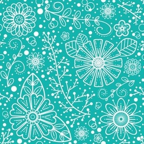 Geometric Florals White on Turquoise