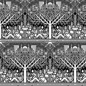 Ceasefire Now - Tatreez-inspired Olive Tree Pattern (B&W)