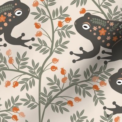 ( M ) folk frogs with branches and berries