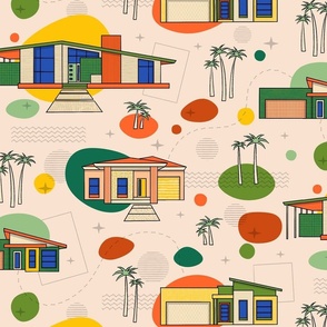 Mid Century Modern Architecture /  Lively Colors / Medium Scale