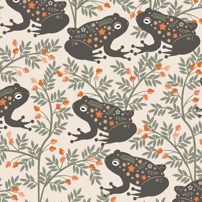 ( L ) folk frogs with branches and berries