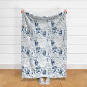 vintage retro western cowboy toile white and navy extra large scale