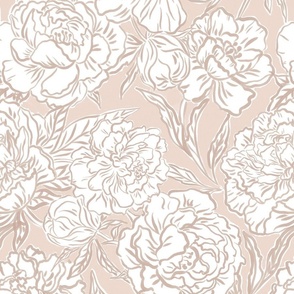 Medium - Painted peonies - Soft shell very light pink eed3c8 monochrome - soft coastal - painted floral - artistic light peach pink painterly floral fabric - spring garden preppy floral - girls summer dress bedding wallpaper