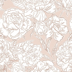 Large - Painted peonies - Soft shell very light pink eed3c8 monochrome - soft coastal - painted floral - artistic light peach pink painterly floral fabric - spring garden preppy floral - girls summer dress bedding wallpaper