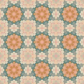 Ortensia Retro Geometric Floral in Pink, Tan, Teal and Grey