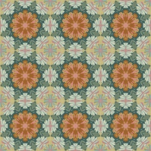 Ortensia Retro Geometric Floral in Orange and Green