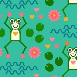 Happy-retro-leap-year-frog-with-water-lilly-and-hearts-M-medium