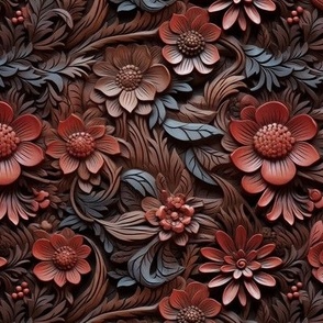 Crimson Florals in Wood