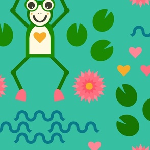 Happy-retro-leap-year-frog-with-water-lilly-and-hearts-XLL