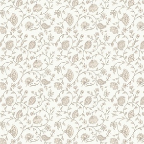 Indian natural floral. Neutral beige block print traditional upholstery. Small scale. 