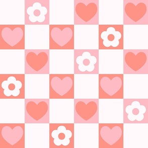 Checkered Theme with Hearts and Flowers