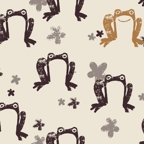 Cute Painted Frogs and Flowers in Cocoa and Cream (Large)_B2400801B