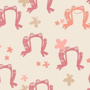 Cute Painted Frogs and Flowers in Mauve, Pantone Peach, and Soft Pink (Large)_B2400801D