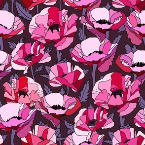 romantic flowers - pink poppies on dark 