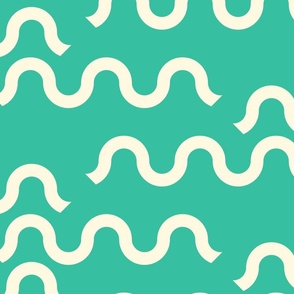 Geometric-discontiuned-beige-white-waves-on-a-plain-turquoise-background-XL-jumbo