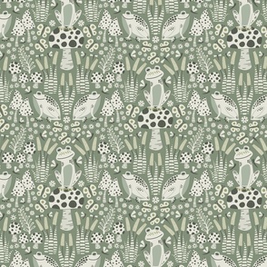 frogs forest damask - sage green (small)