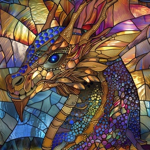 Large Watercolor Stained Glass Jeweled Dragon / Fabric / Wallpaper / Home Decor / Upholstery / Clothing