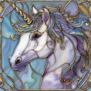 Large Watercolor Stained Glass Lavender Purple Unicorn / Fabric / Wallpaper / Home Decor / Upholstery / Clothing