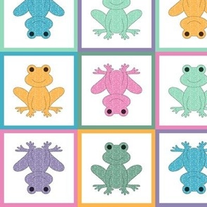 Colorful Frog Windowpane Grid in Pink, Blue, Mint, Green, Orange, Purple and White - Medium