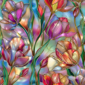Watercolor Stained Glass Magical Tulips