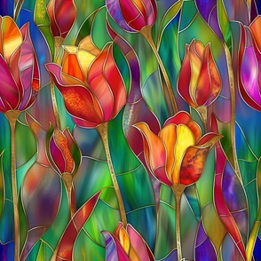 Watercolor Stained Glass Summer Glory Tulips