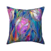 Watercolor Stained Glass Tulips in Purple
