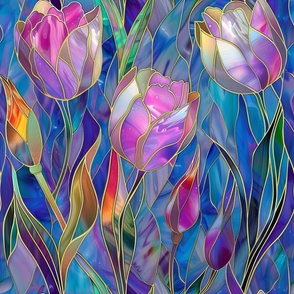 Watercolor Stained Glass Tulips in Purple