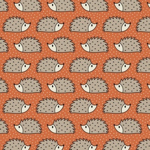 hedgehogs - forest life complementary - beige on orange (large)