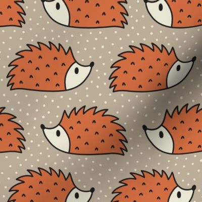 hedgehogs - forest life complementary - orange on beige (large)