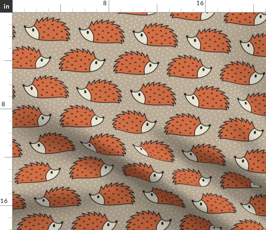 hedgehogs - forest life complementary - orange on beige (large)