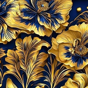 XLscale blue and gold flowers