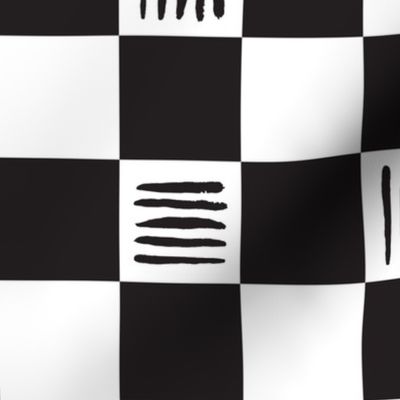 Large Checkered Brush Stroke hand painted black white-05