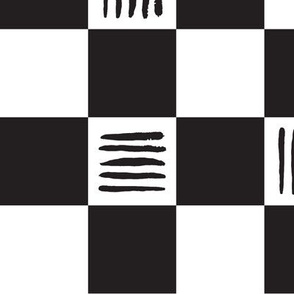 Large Checkered Brush Stroke hand painted black white-05