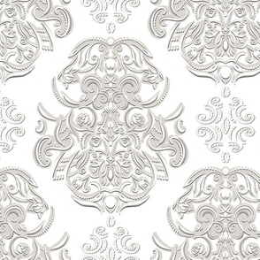 Traditional Damask Heirloom roses neutral white ivory gray beige